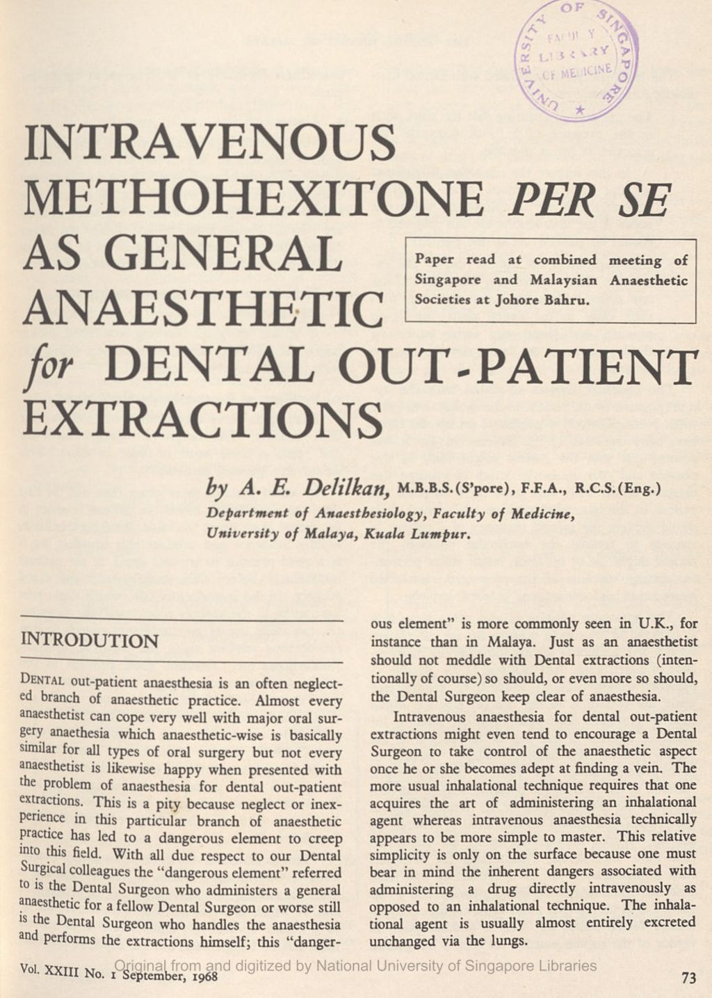 Miniature of Intravenous methohexitone per se as general anaesthetic for dental out-patient extraction