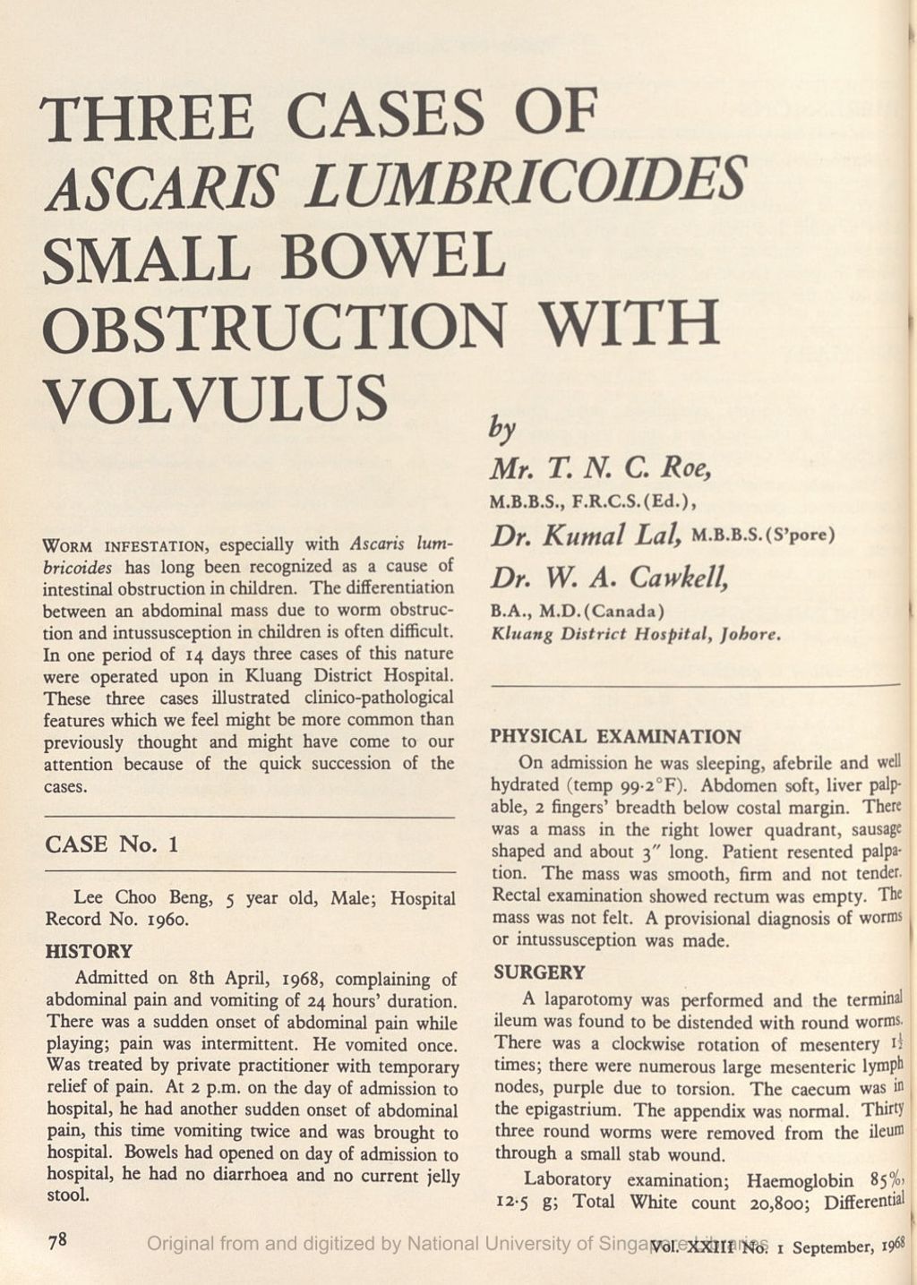 Miniature of Three cases of Ascaris lumbricoides small bowel obstruction with volvulus