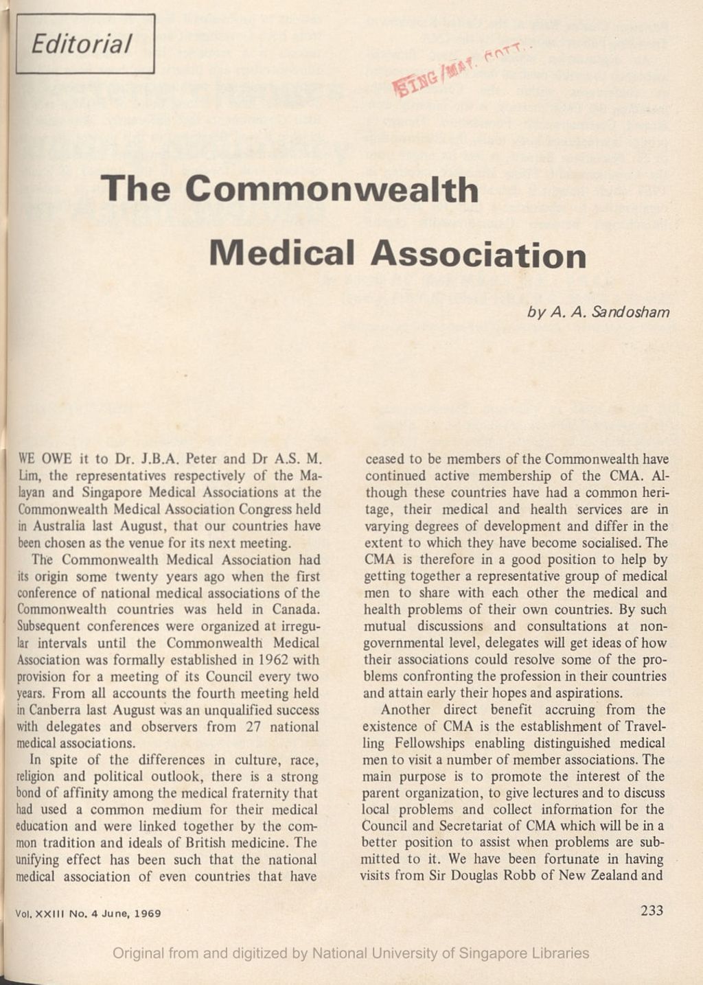 Miniature of Medical Journal of Malaya. Volume 23, Number 4