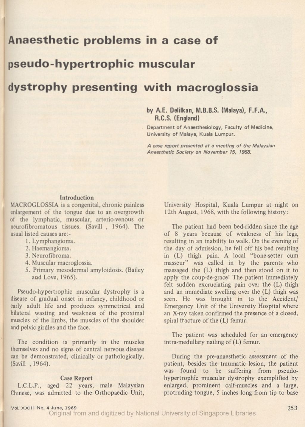 Miniature of Anaesthetic problems in a case of pseudohypertrophic muscular dystrophy presenting with macroglossia