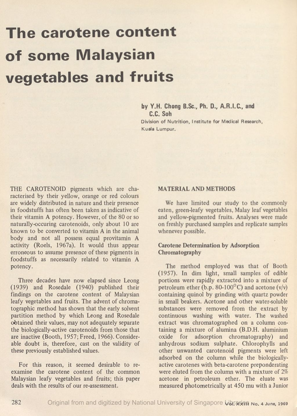 Miniature of Carotene content of some Malaysian vegetables and fruits