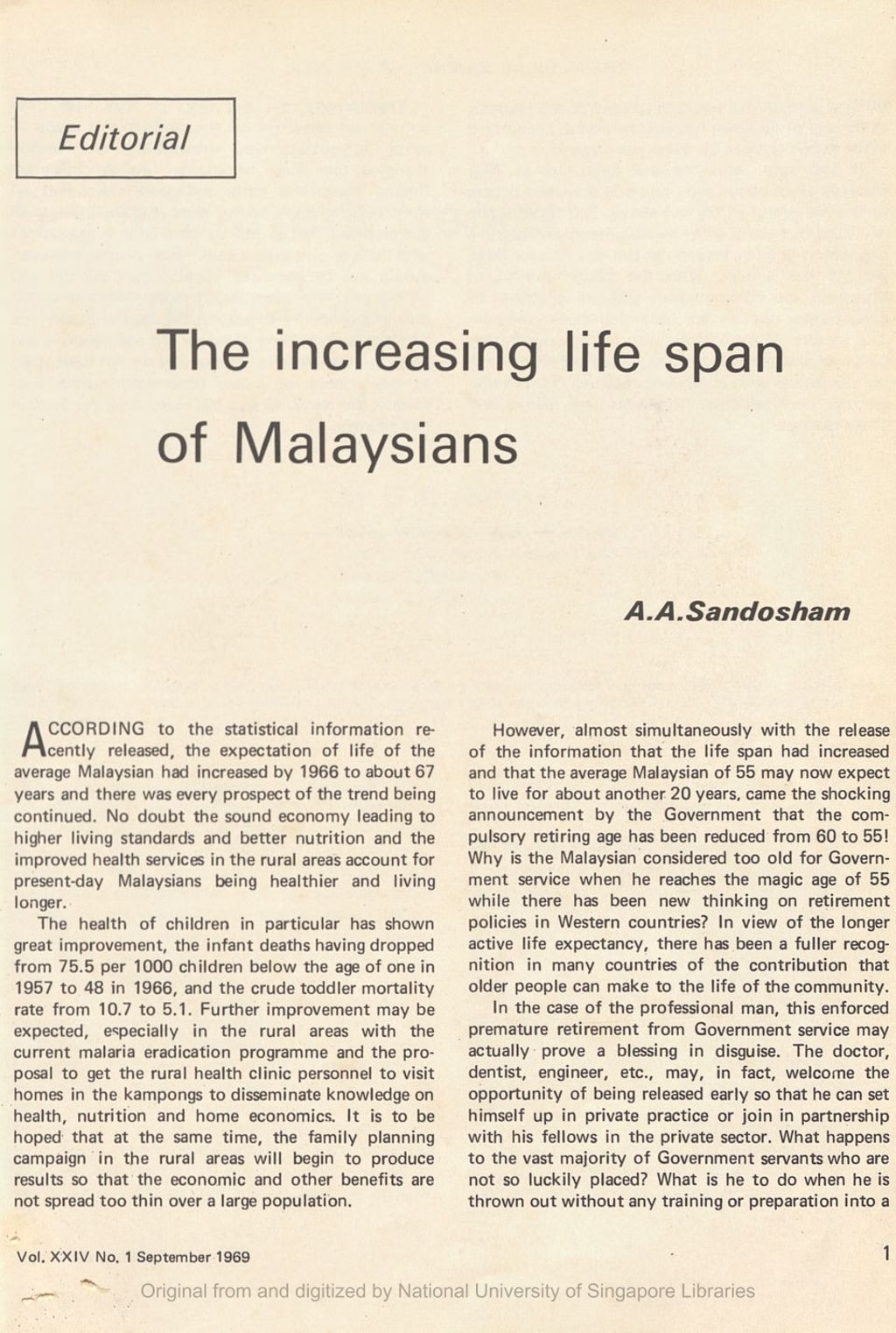 Miniature of Editorial: The increasing life span of Malaysians