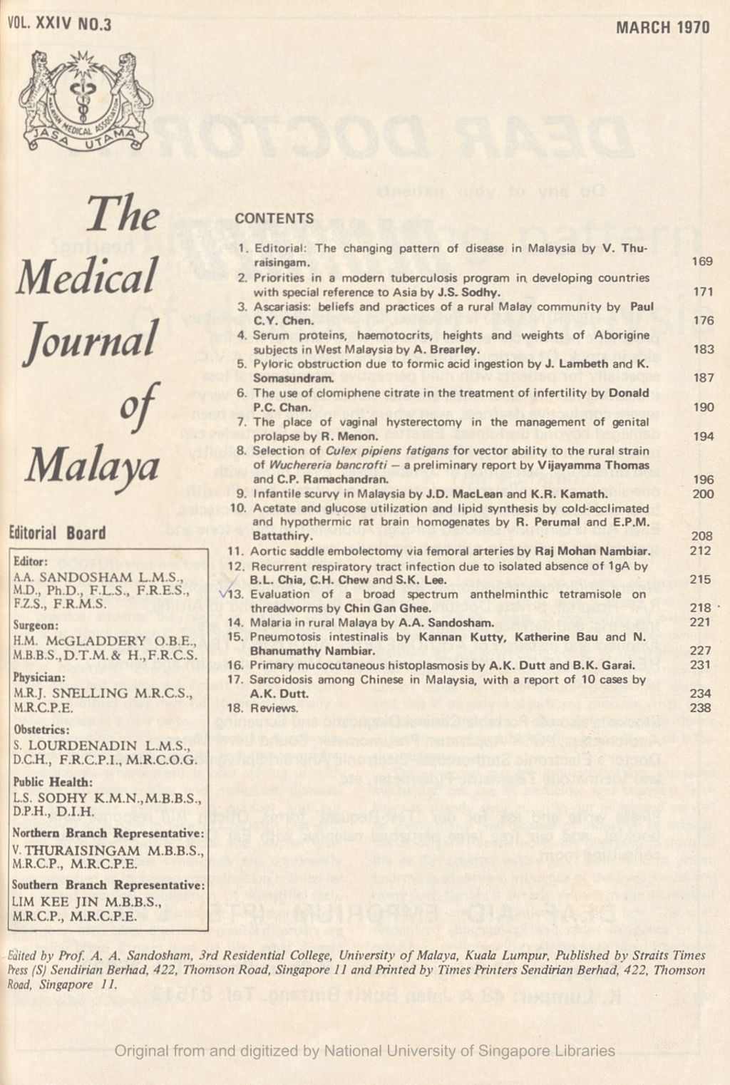 Miniature of Medical Journal of Malaya. Volume 24, Number 3