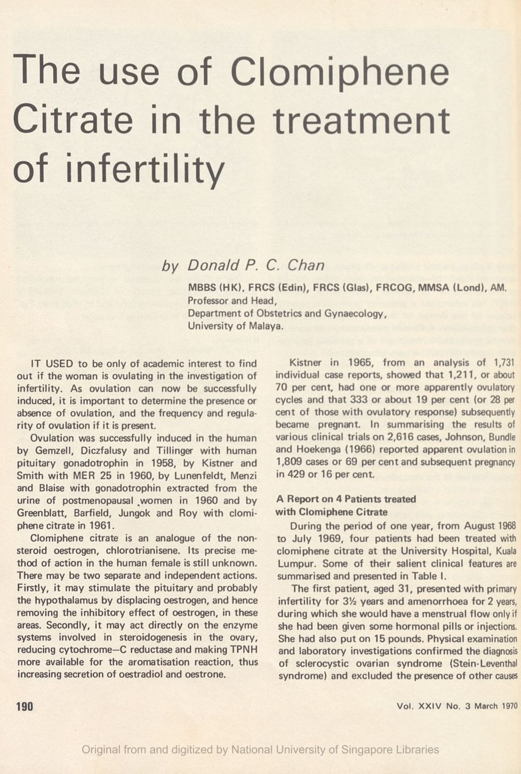 Miniature of Use of clomiphene citrate in the treatment of infertility