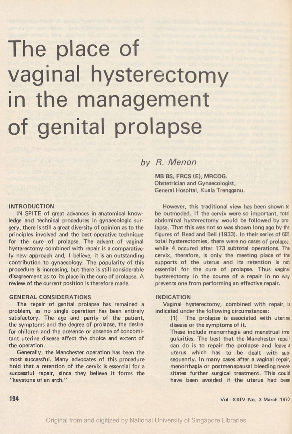 Miniature of Place of vaginal hysterectomy in the management of genital prolapse