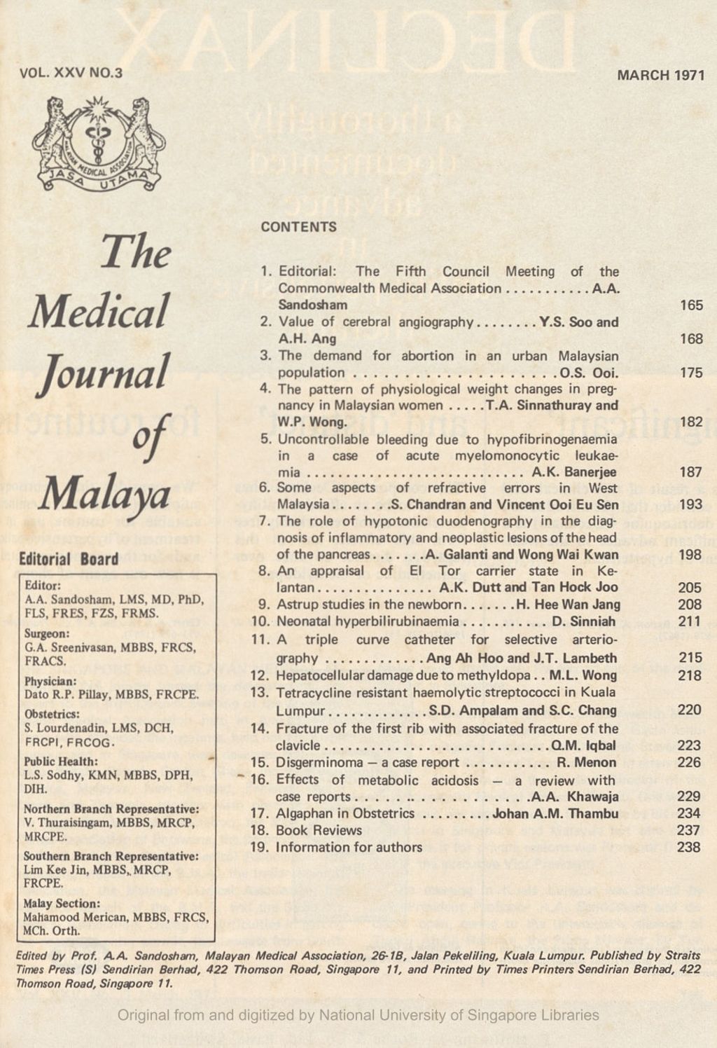 Miniature of Medical Journal of Malaya. Volume 25, Number 3