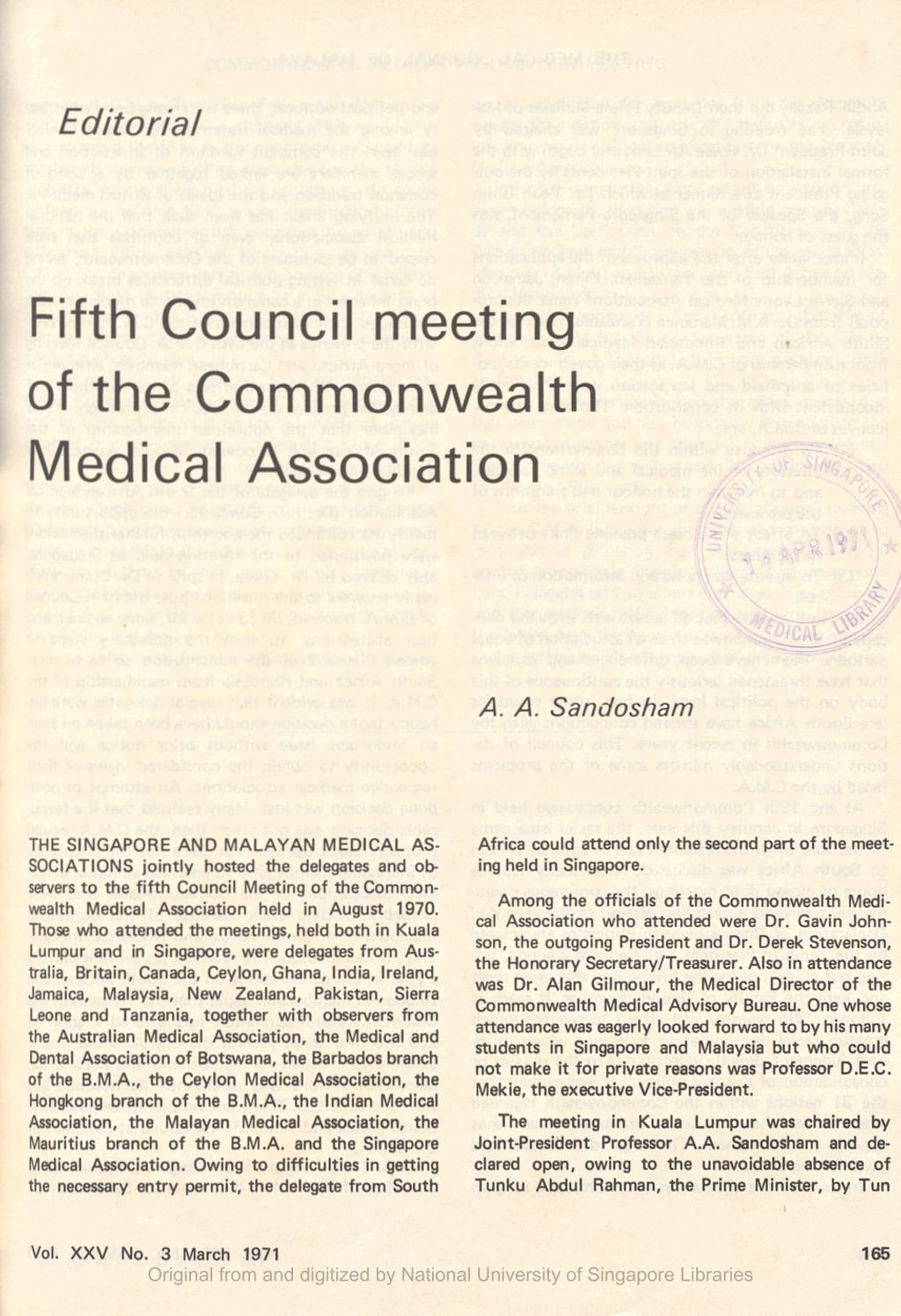 Miniature of Editorial: The Fifth Council Meeting of the Commonwealth Medical Association