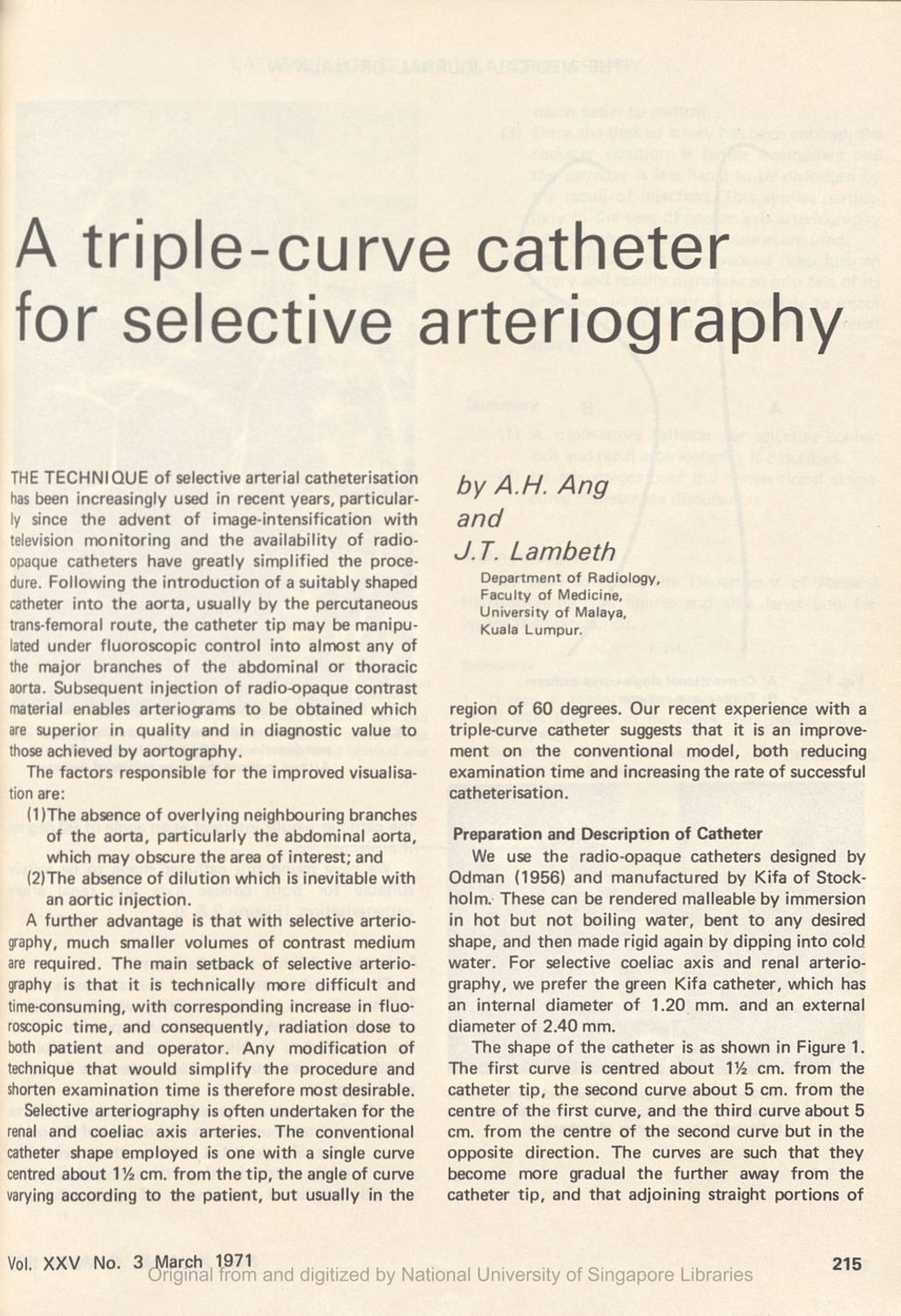 Miniature of Triple curve catheter for selective arteriography