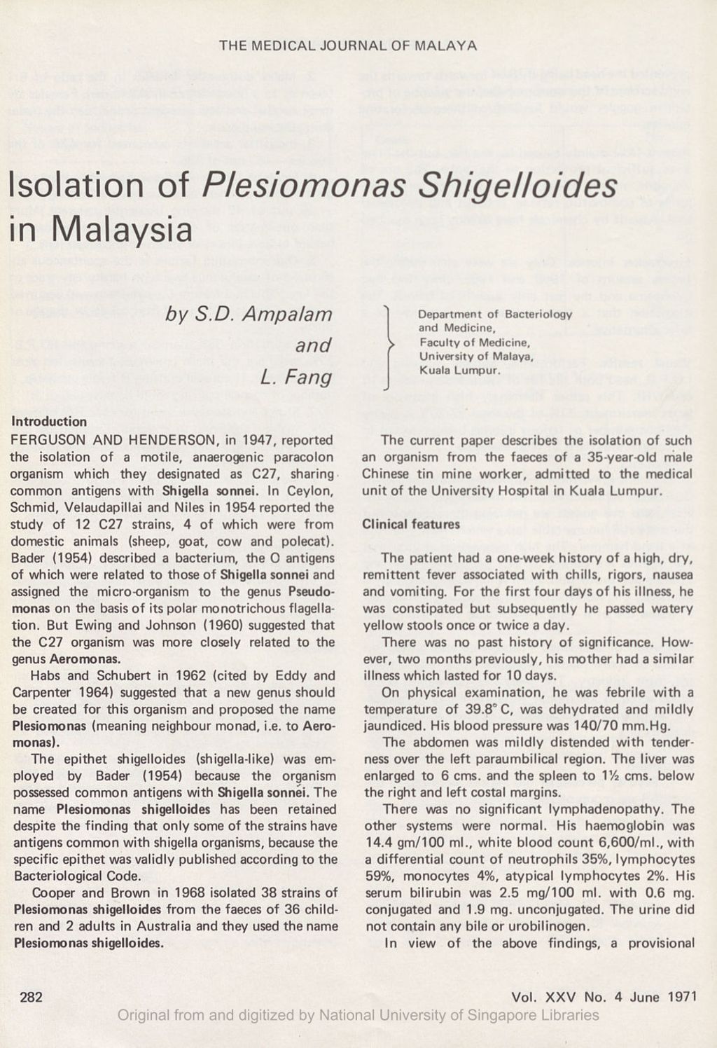 Miniature of Isolation of Plesiomonas shigelloides in Malaysia