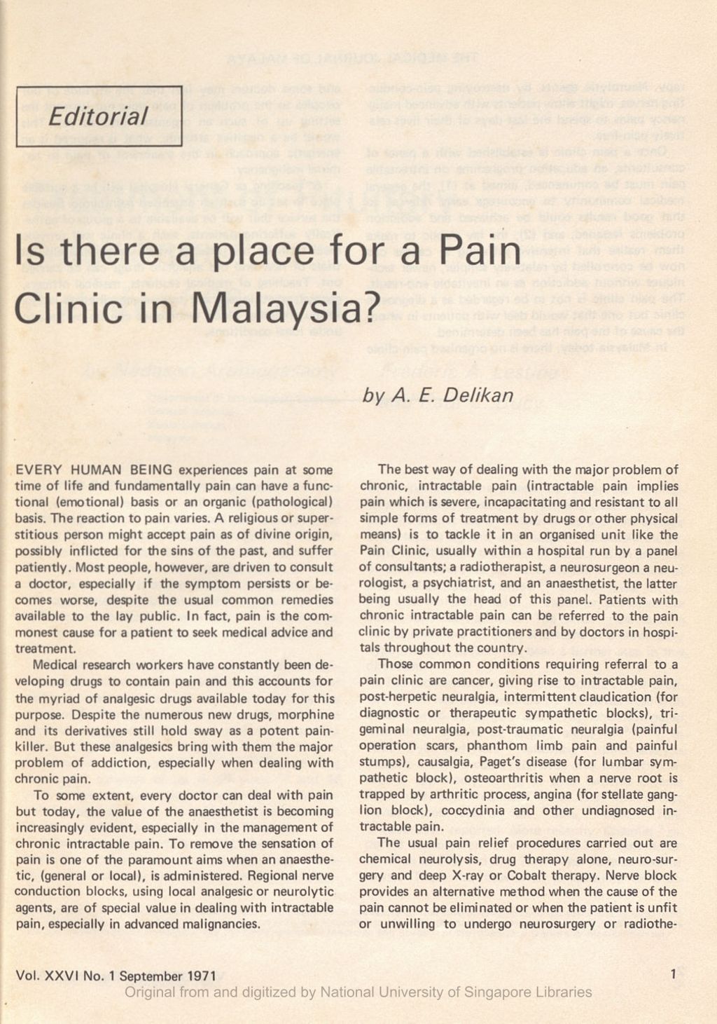 Miniature of Editorial: Is there a place for a Pain Clinic in Malaysia