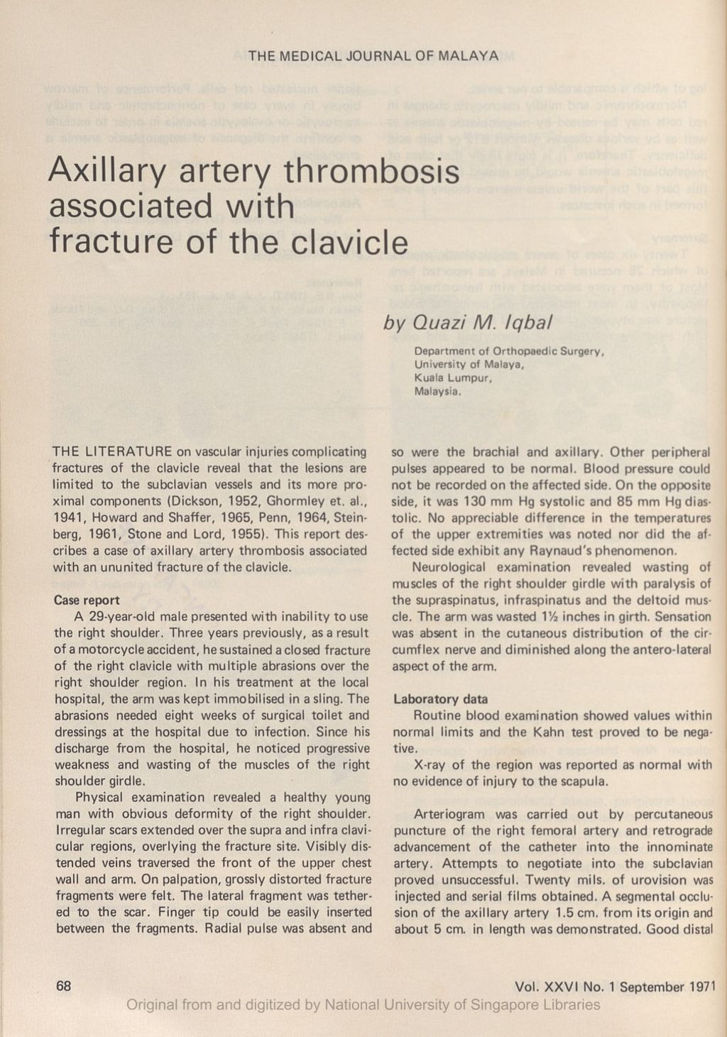 Miniature of Axillary artery thrombosis associated with fracture of the clavicle