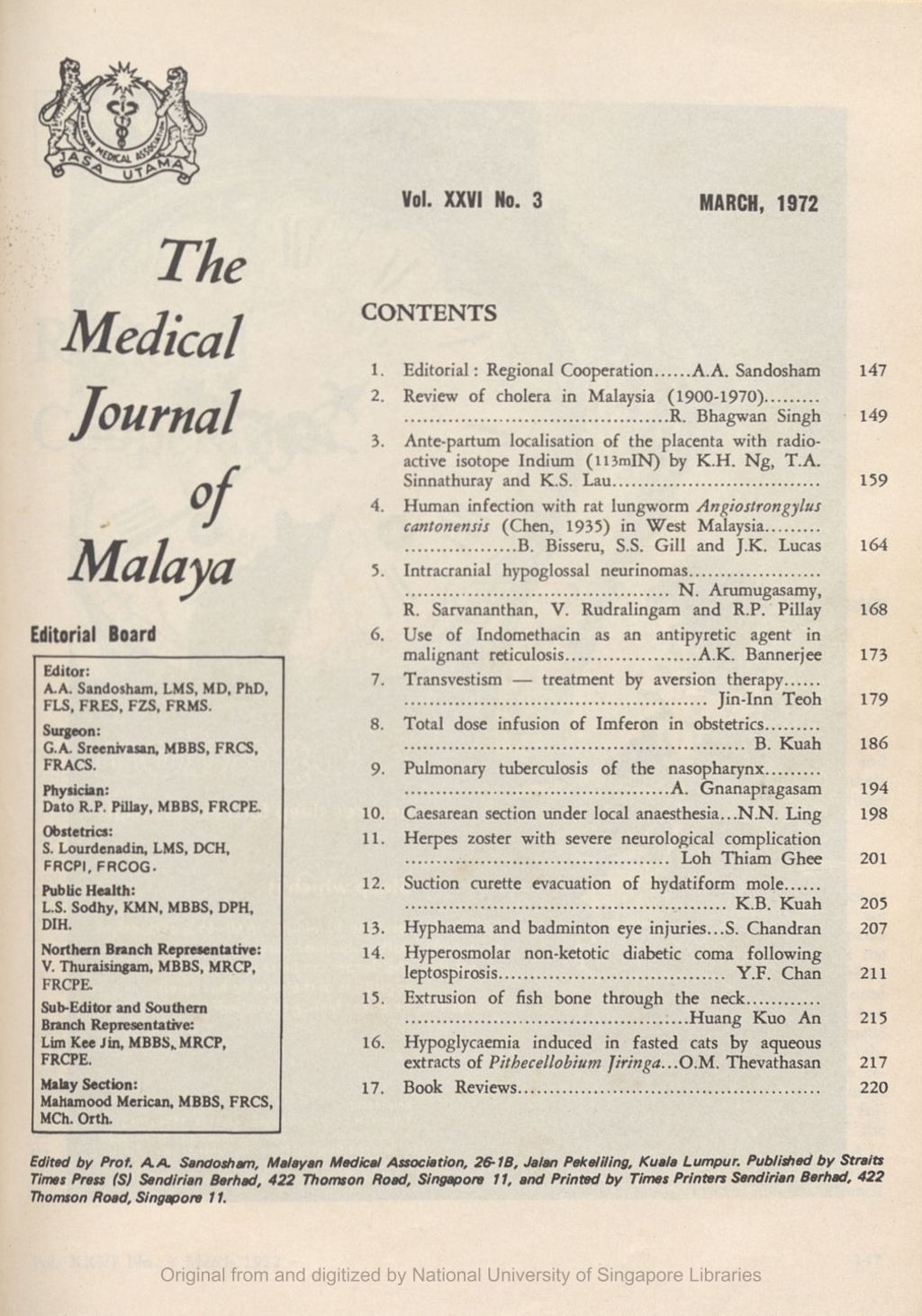 Miniature of Medical Journal of Malaya. Volume 26, Number 3