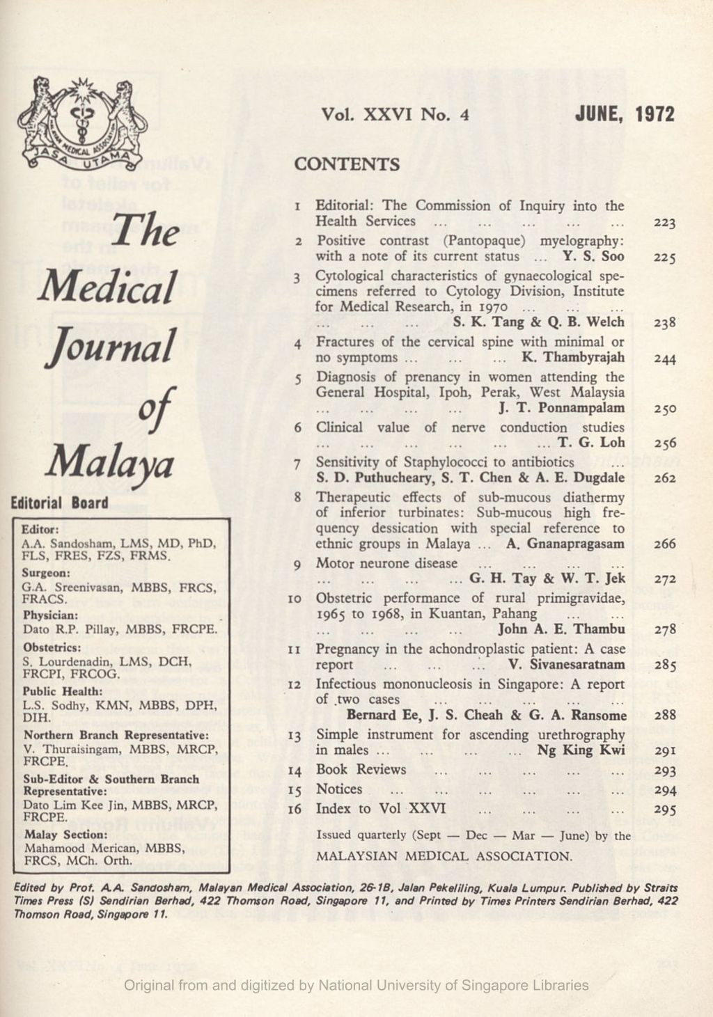 Miniature of Medical Journal of Malaya. Volume 26, Number 4