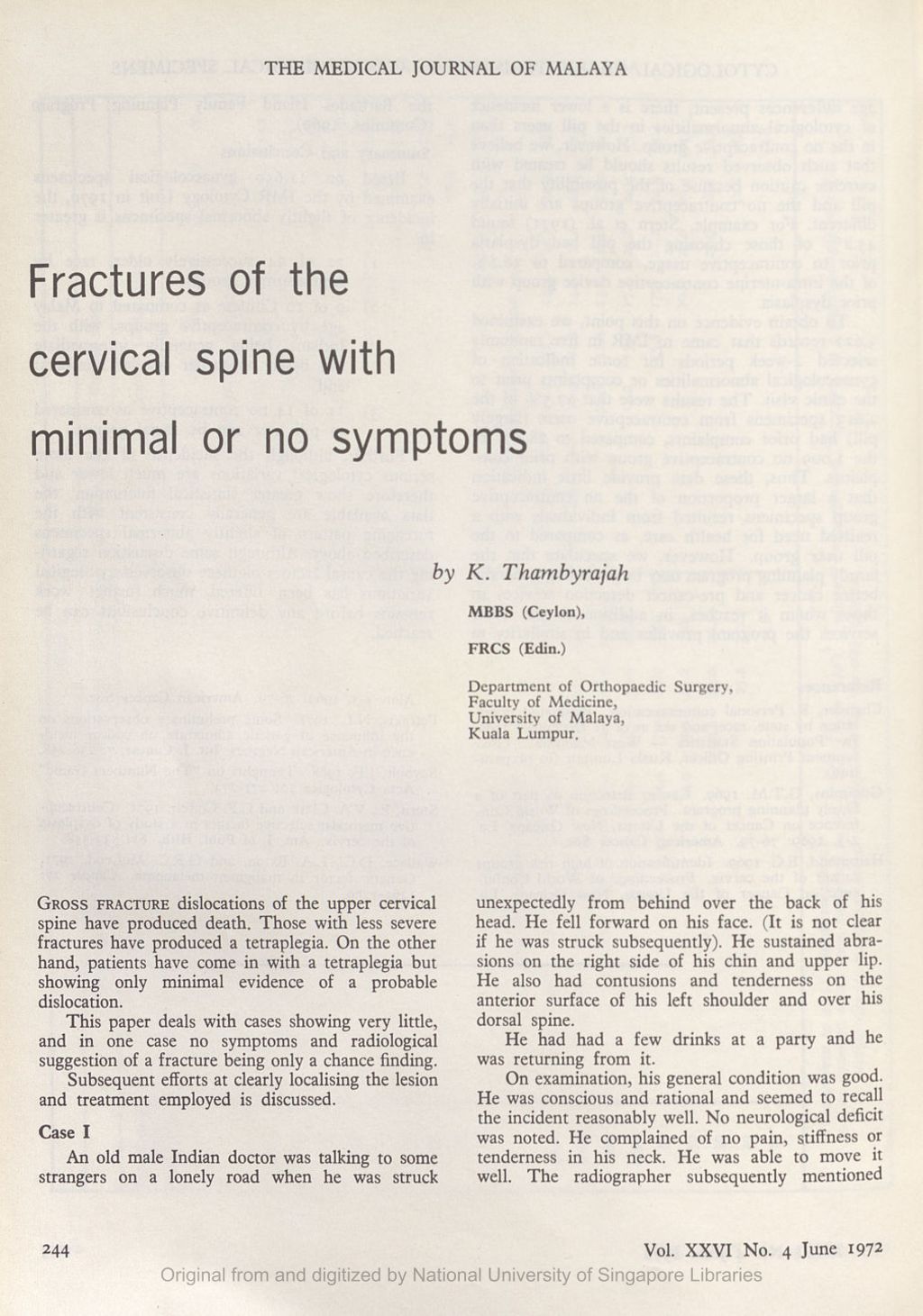 Miniature of Fractures of the cervical spine with minimal or no symptoms