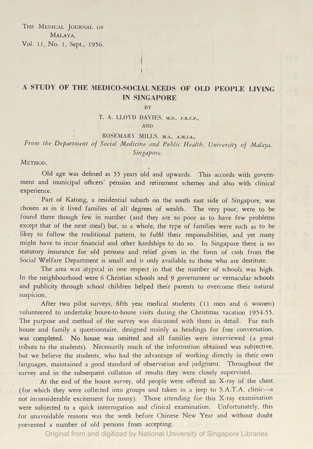 Miniature of Medical Journal of Malaya. Volume 11, Number 1