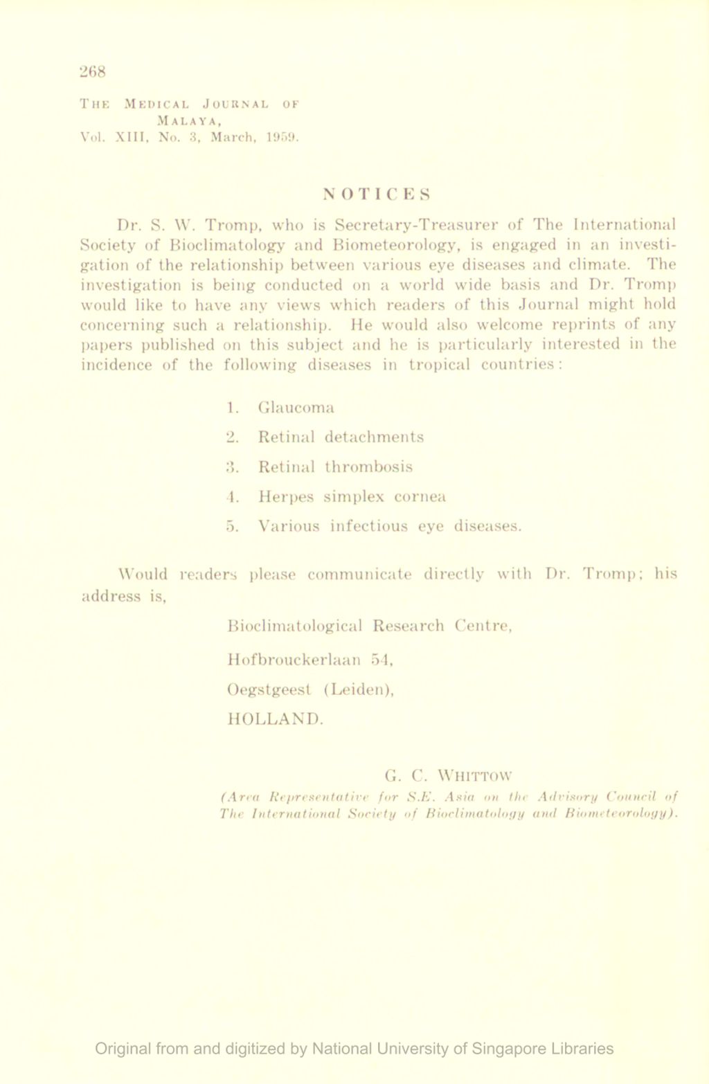 Miniature of Medical Journal of Malaya. Volume 13, Number 3. Notices