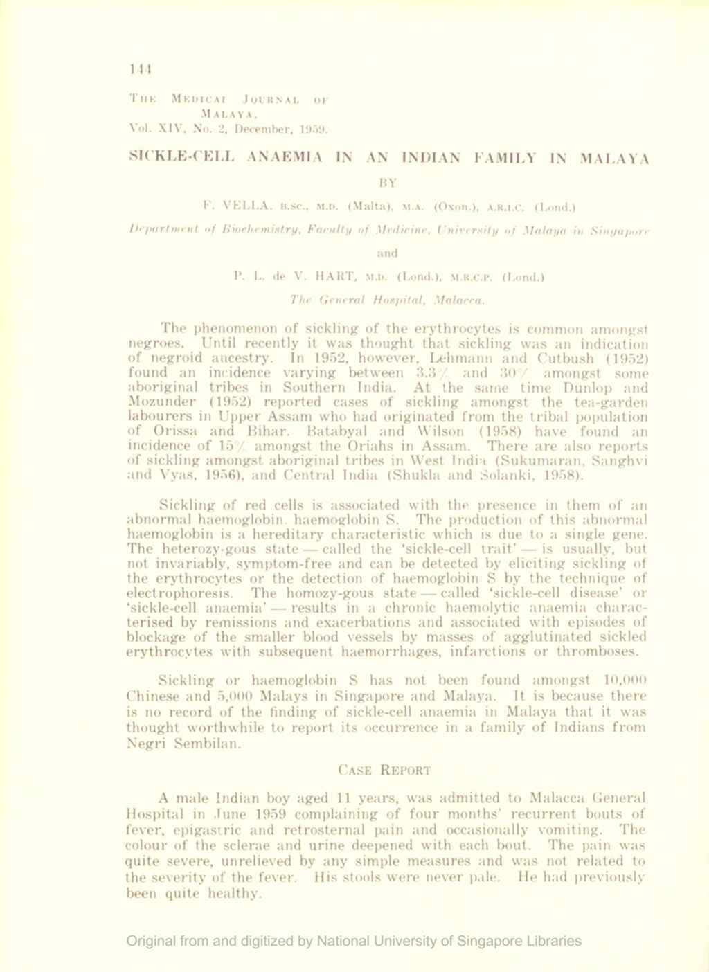 Miniature of Sickle-Cell Anaemia In An Indian Family In Malaya