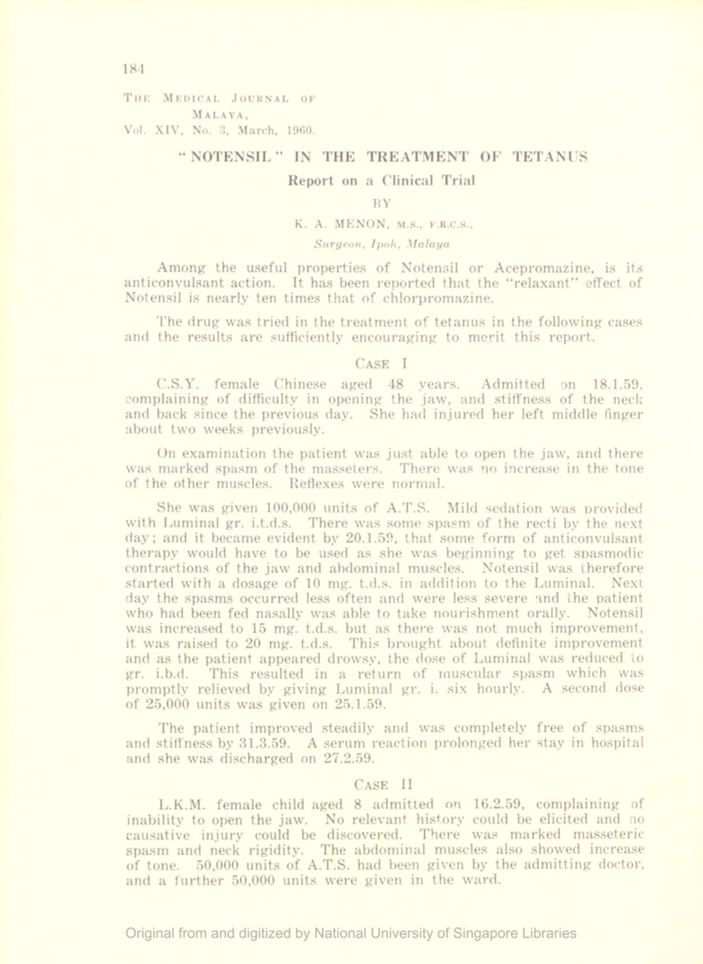 Miniature of Notensil In The Treatment Of Tetanus