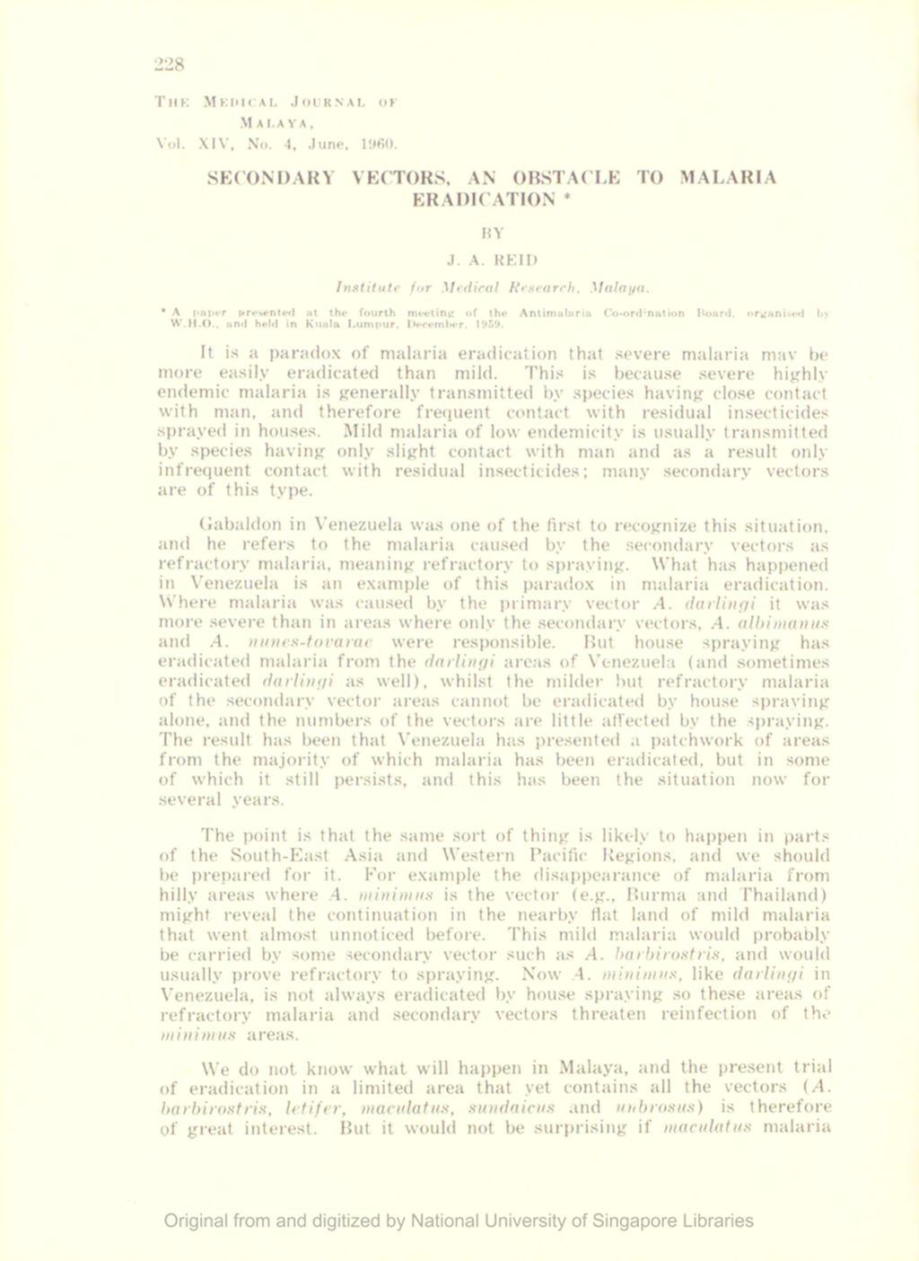 Miniature of Secondary Vectors, And Obstacle To Malaria Eradication