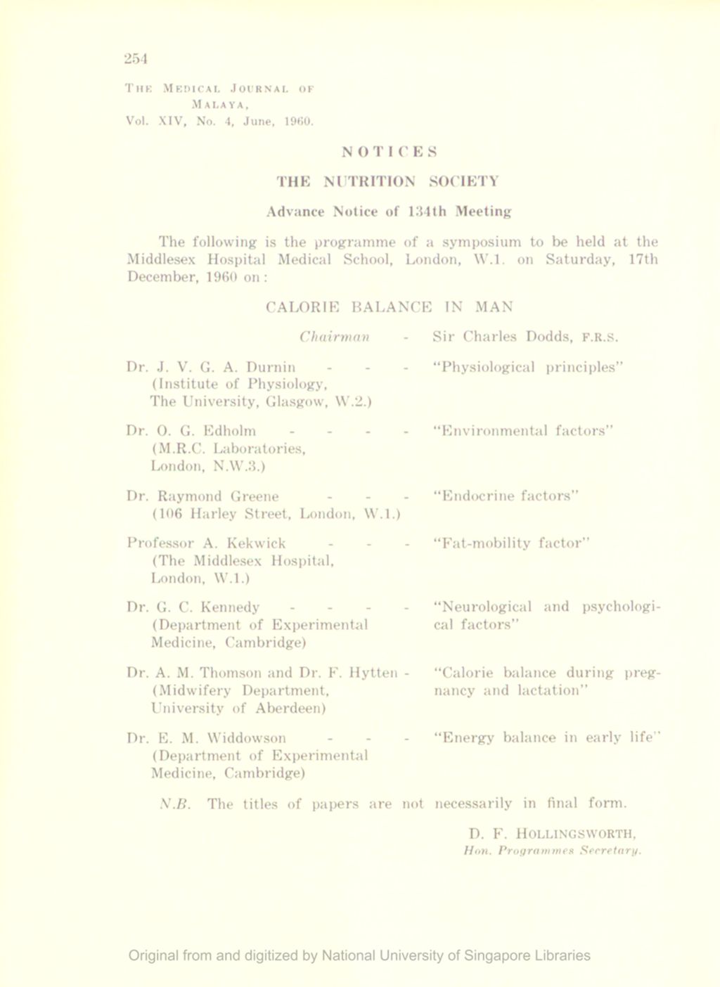 Miniature of Medical Journal of Malaya. Volume 14, Number 4. Notices