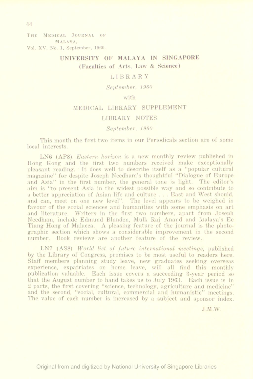 Miniature of Medical Journal of Malaya. Volume 15, Number 1. University Of Malaya Faculty Of Medicine Library