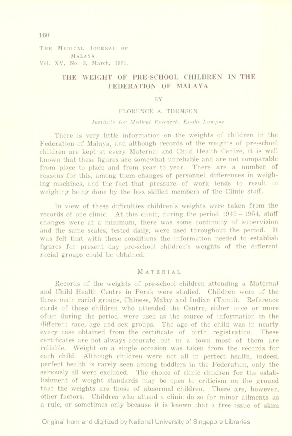 Miniature of Weight Of Pre School Children In The Federation Of Malaya