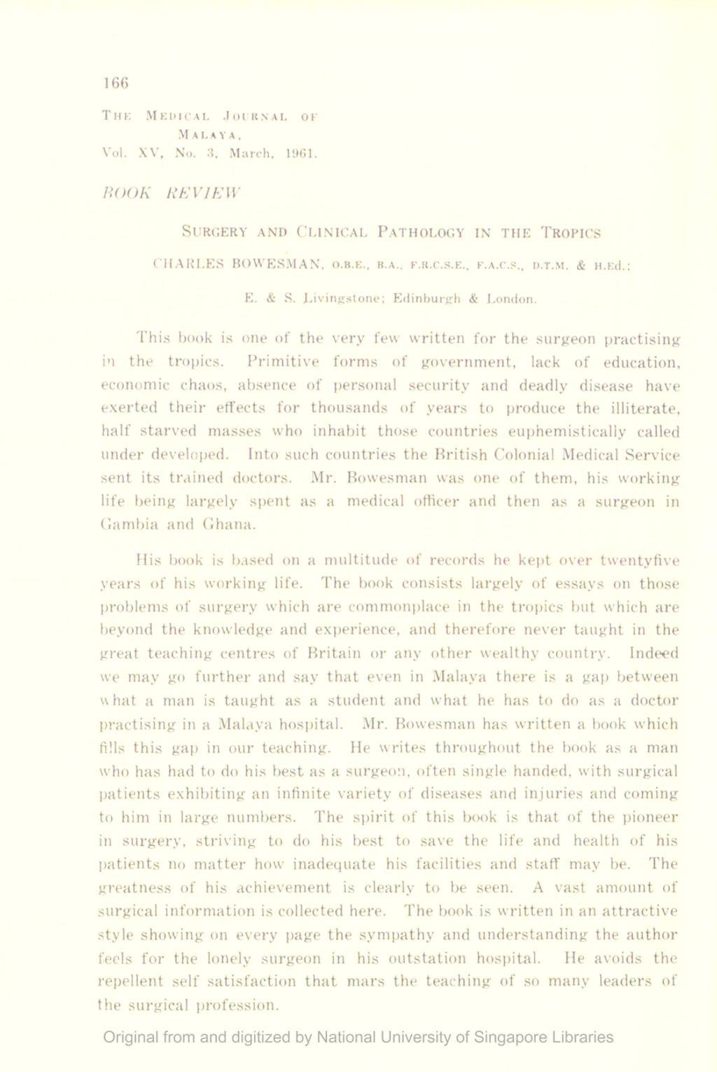 Miniature of Book Review. Surgery And Clinical Pathology In The Tropics