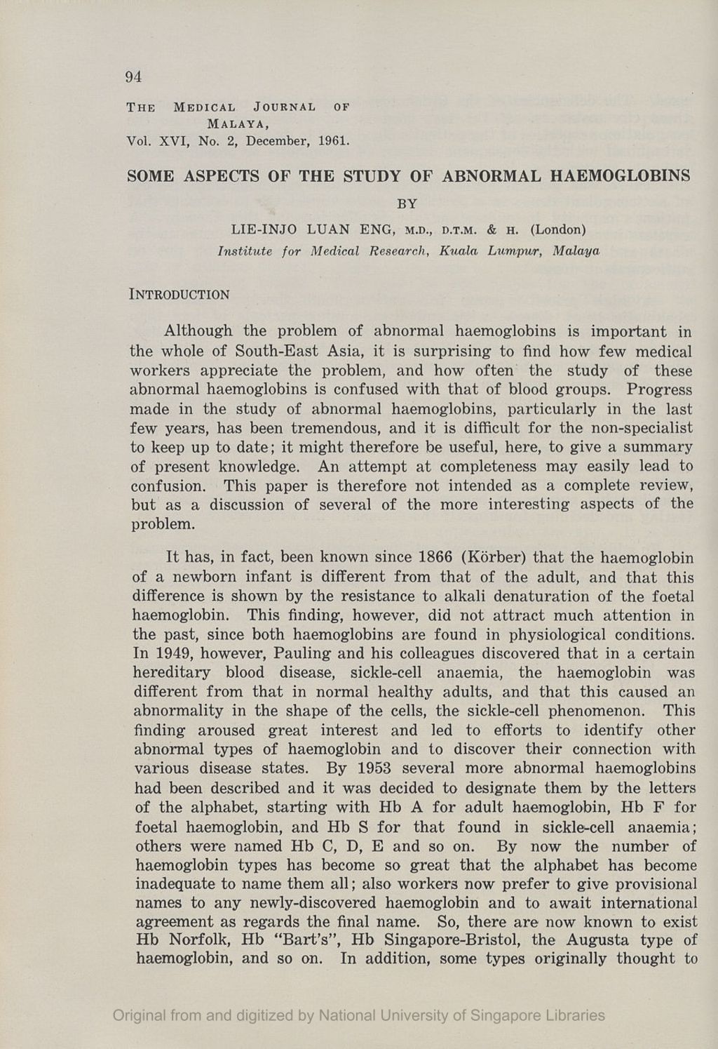 Miniature of Some Aspects Of The Study Of Abnormal Haemoglobins