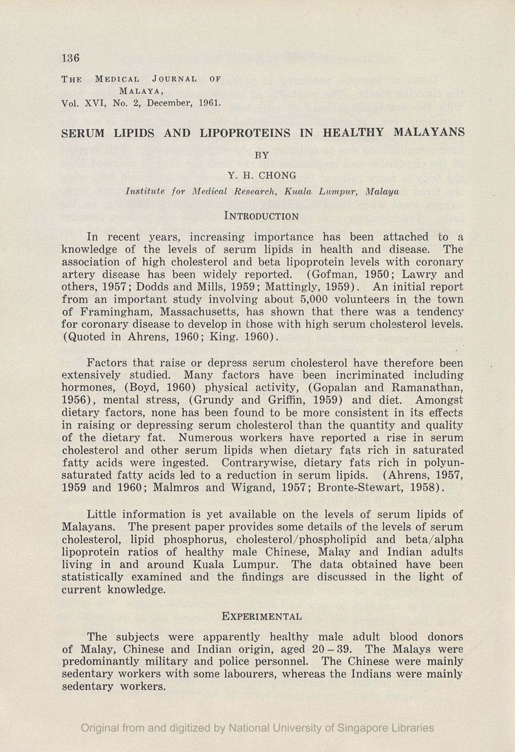 Miniature of Serum Lipids And Lipoproteins In Healthy Malayans