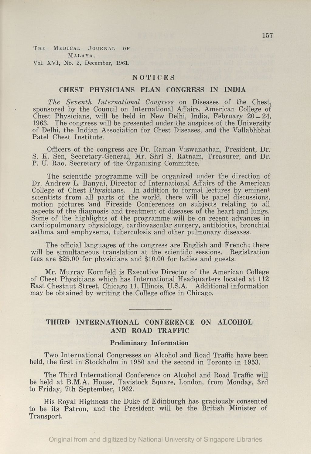 Miniature of Medical Journal of Malaya. Volume 16, Number 2. Notices