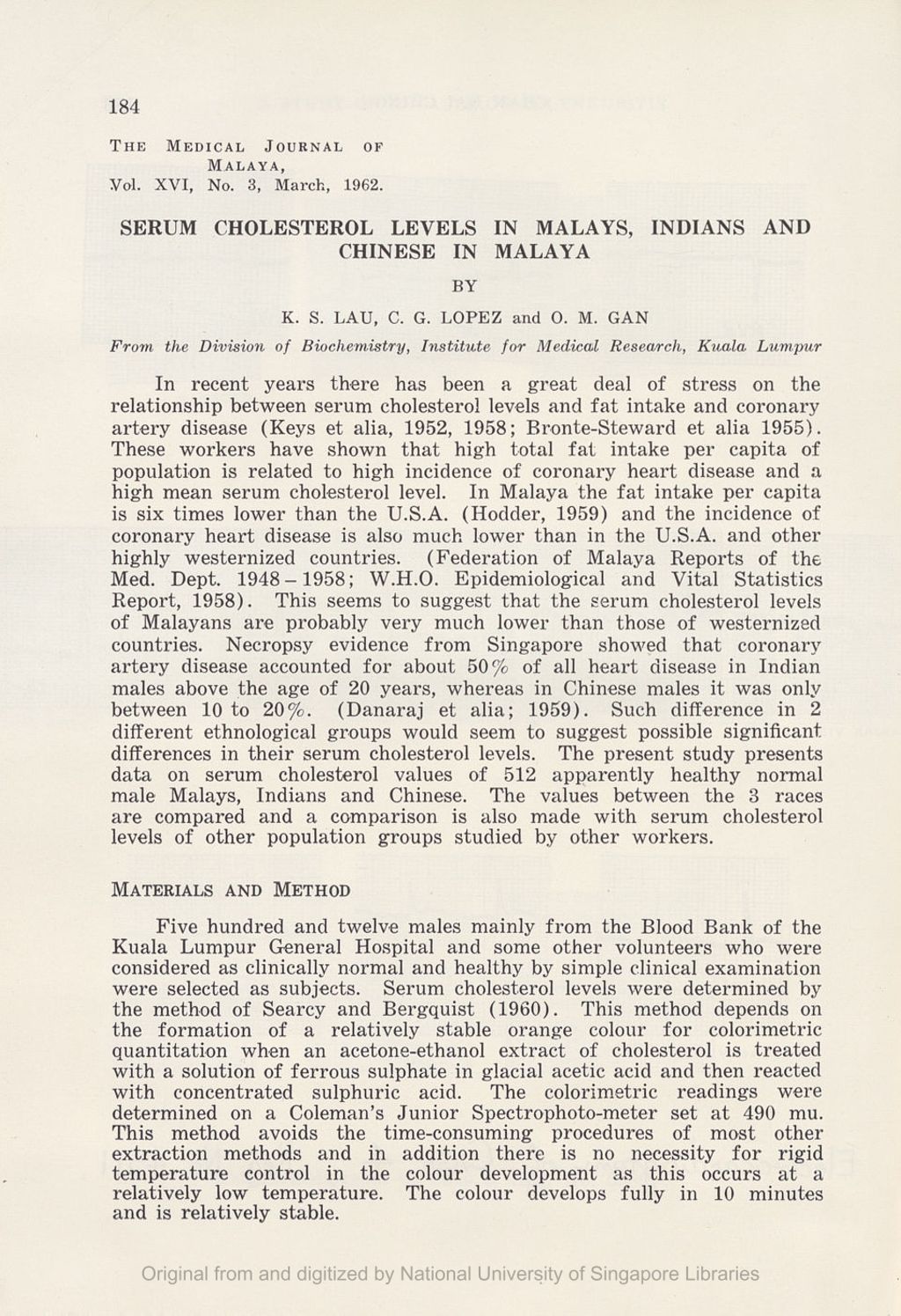 Miniature of Serum Cholesterol Levels In Malays, Indians And Chinese In Malaya