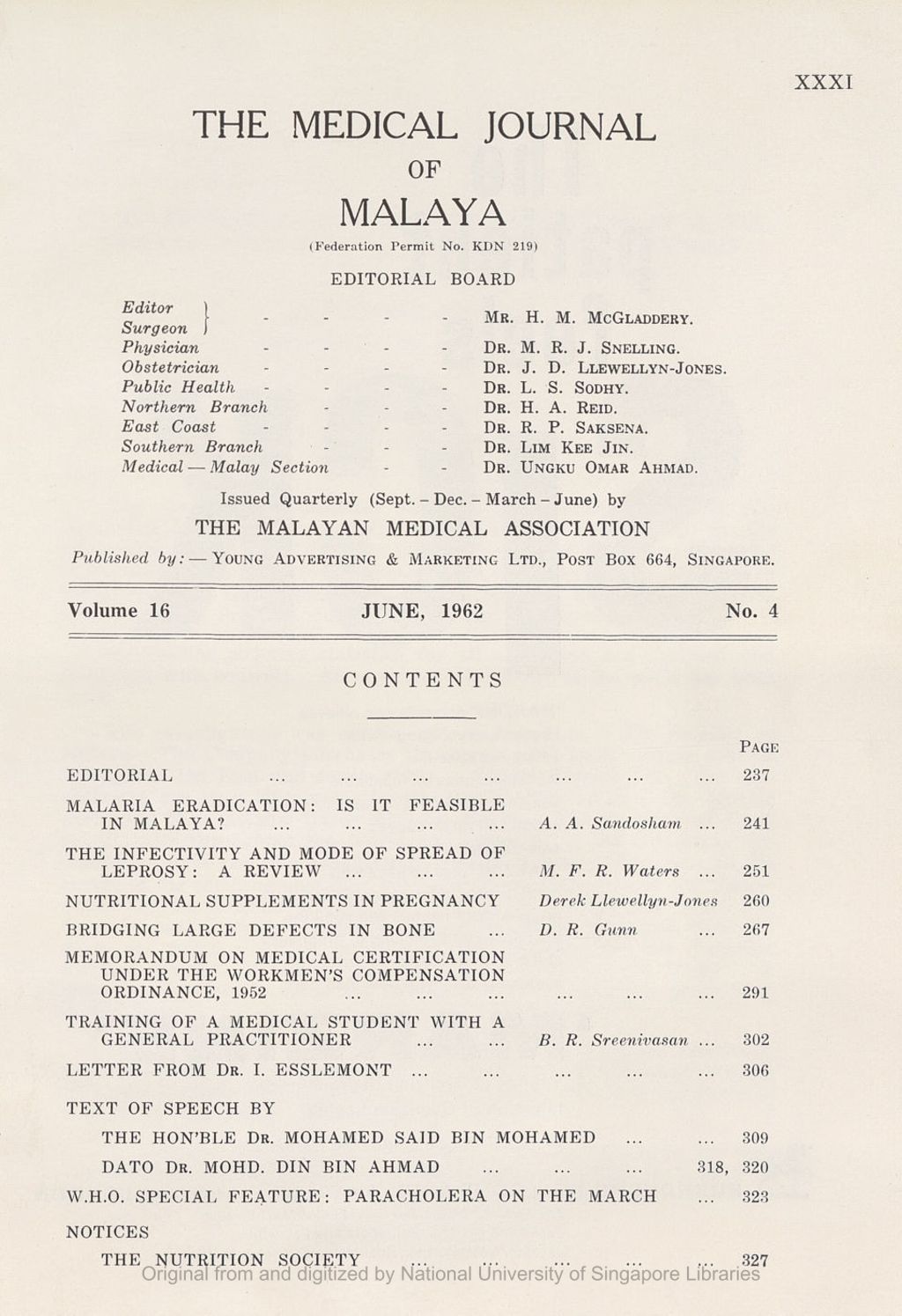 Miniature of Medical Journal of Malaya. Volume 16, Number 4