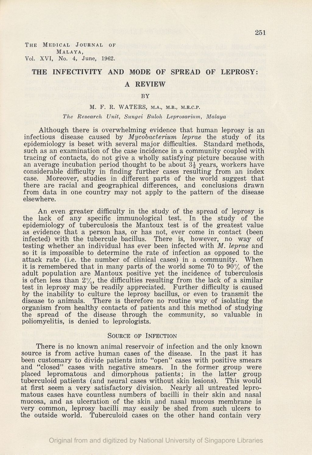 Miniature of Infectivity And Mode Of Spread Of Leprosy: A Review