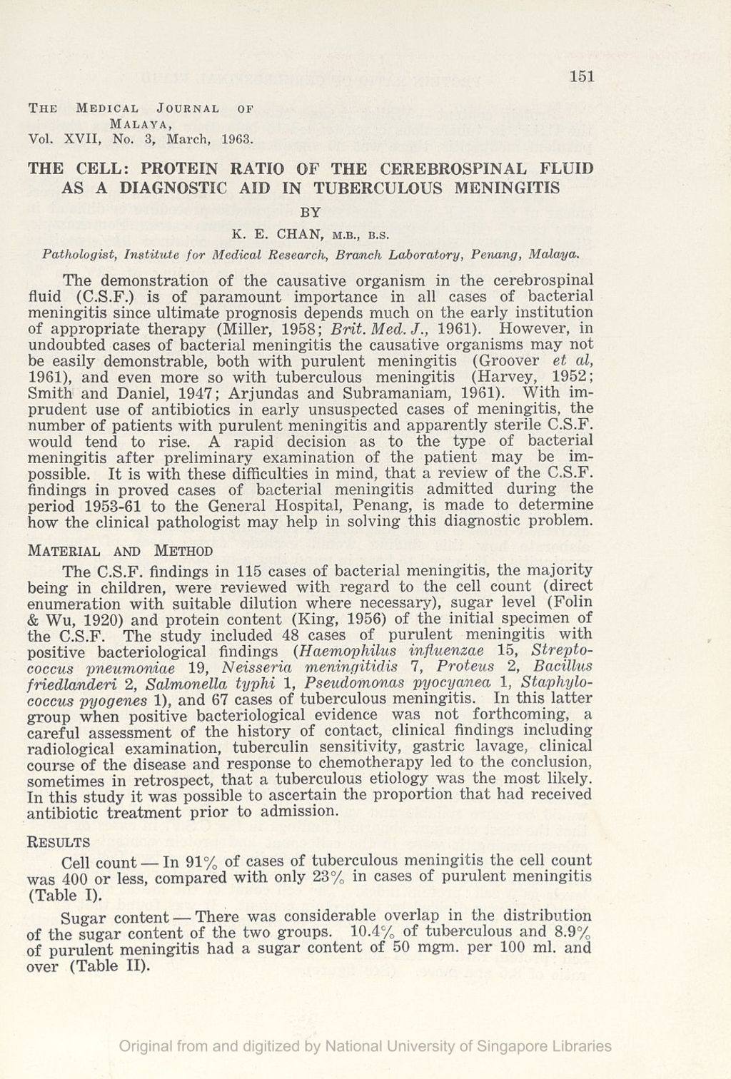 Miniature of Medical Journal of Malaya. Volume 17, Number 3