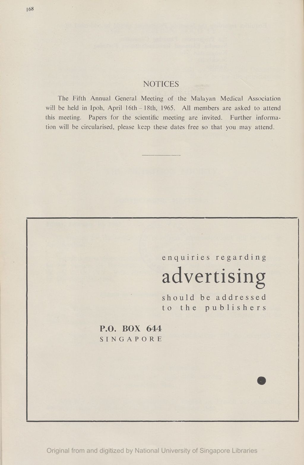 Miniature of Medical Journal of Malaya. Volume 19, Number 2. Notices