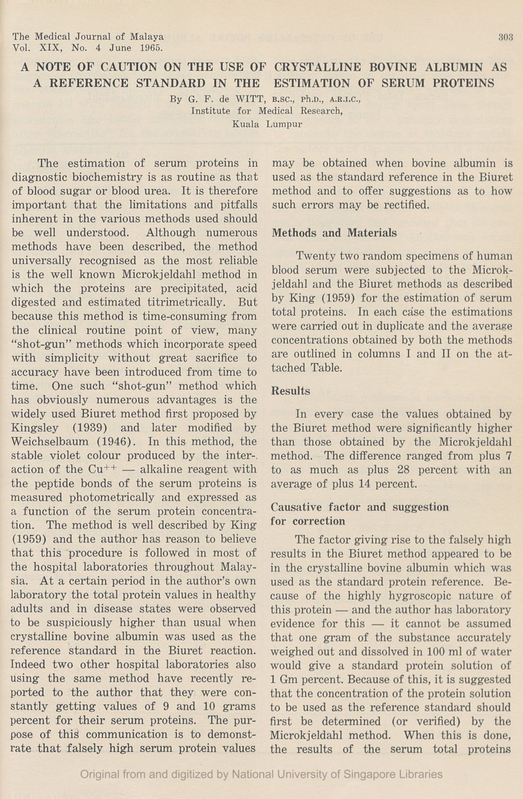 Miniature of Note Of Caution On The Use Of Crystalline Bovine Albumin As A Reference Standard In The Estimation Of Serum Proteins