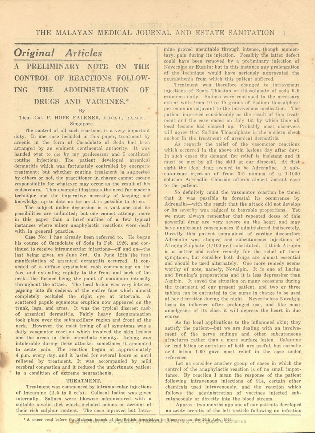 Miniature of The Malayan Medical Journal. Volume 1, Number 3