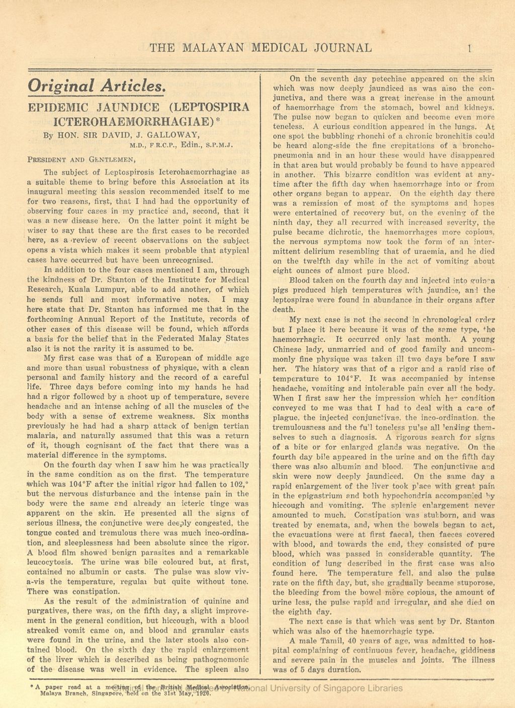 Miniature of The Malayan Medical Journal. Volume 1, Number 4