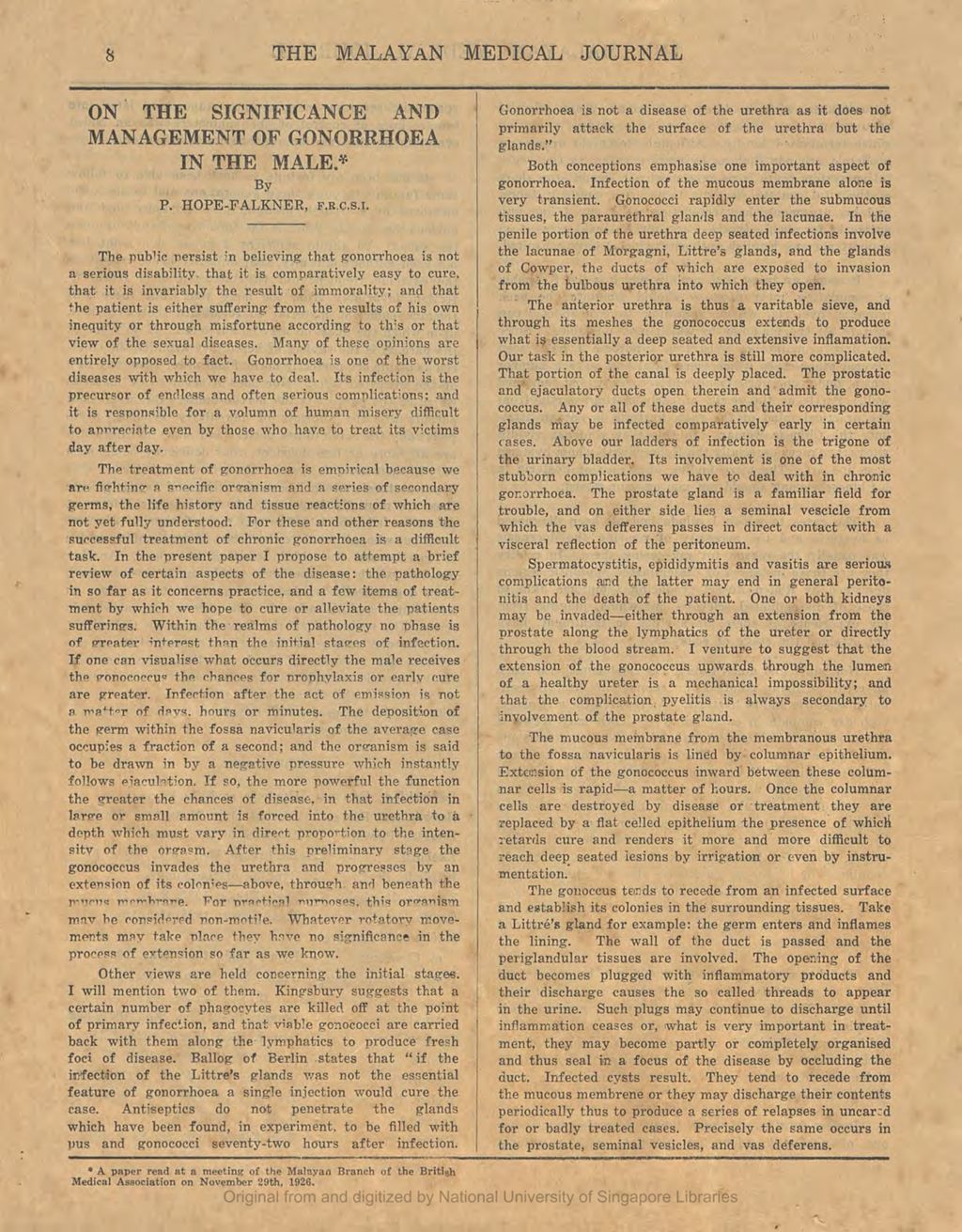 Miniature of On the Significance and Management of Gonorrhoea in the Male