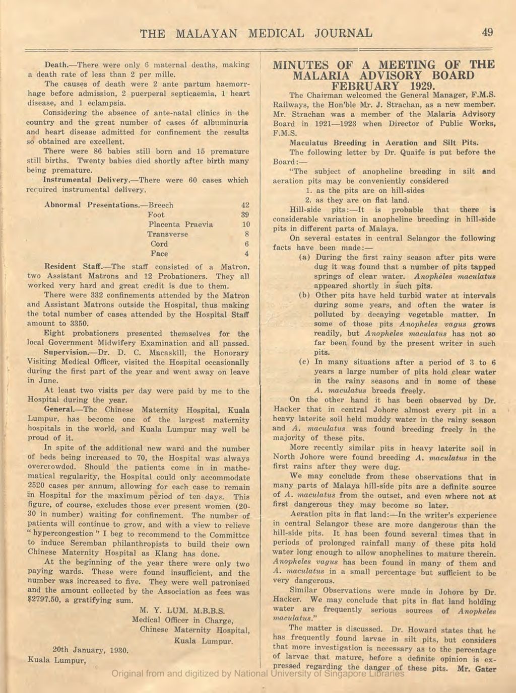 Miniature of Minutes Of A Meeting Of The Malaria Advisory Board February 1929