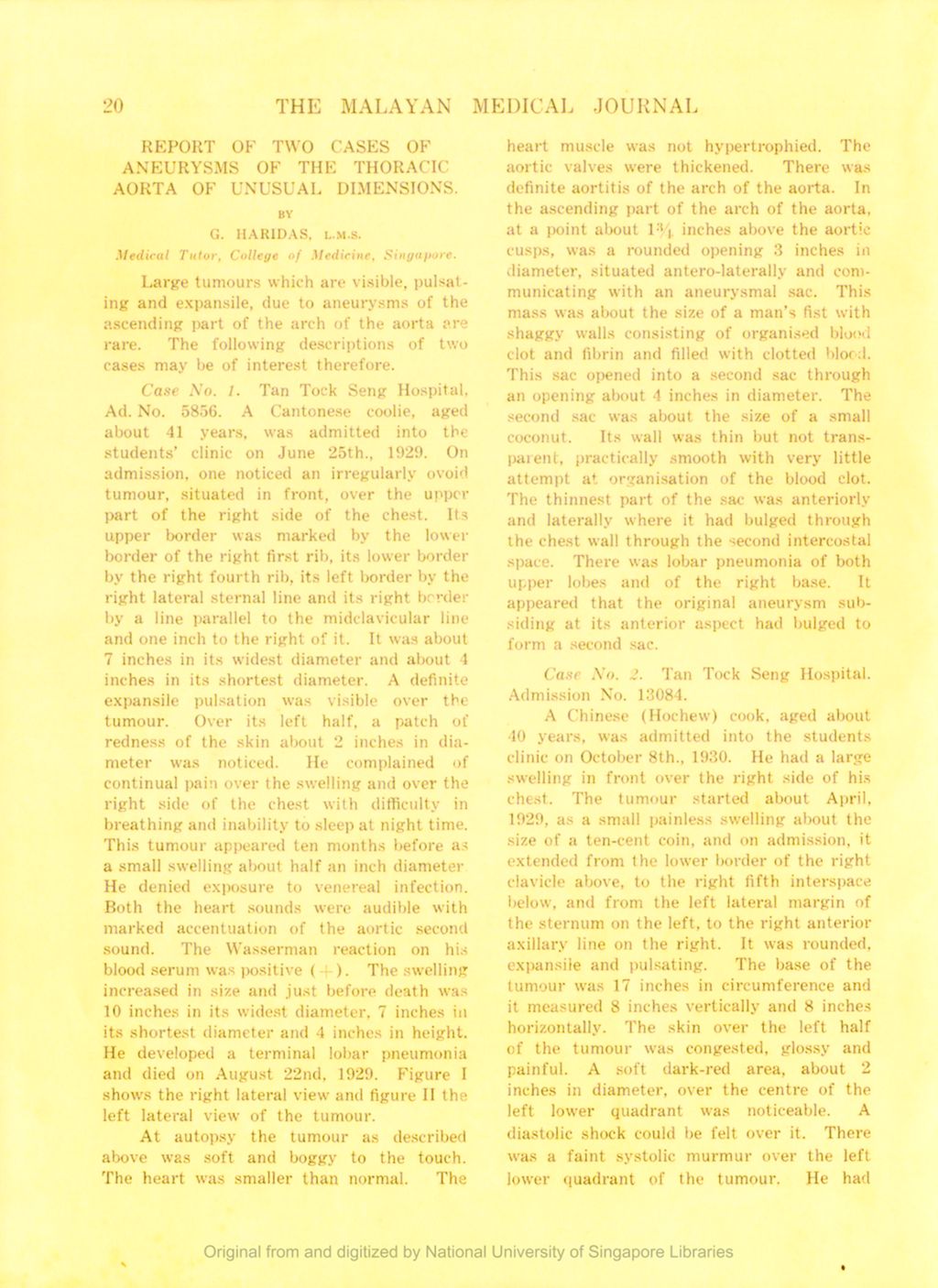 Miniature of Report Of Two Cases Of Aneurysms Of The Thoracic Aorta Of Unusual Dimensions