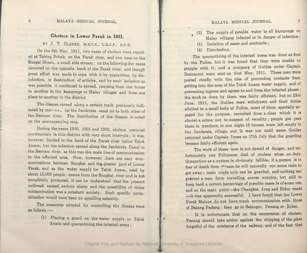 Miniature of Cholera in Lower Perak in 1911