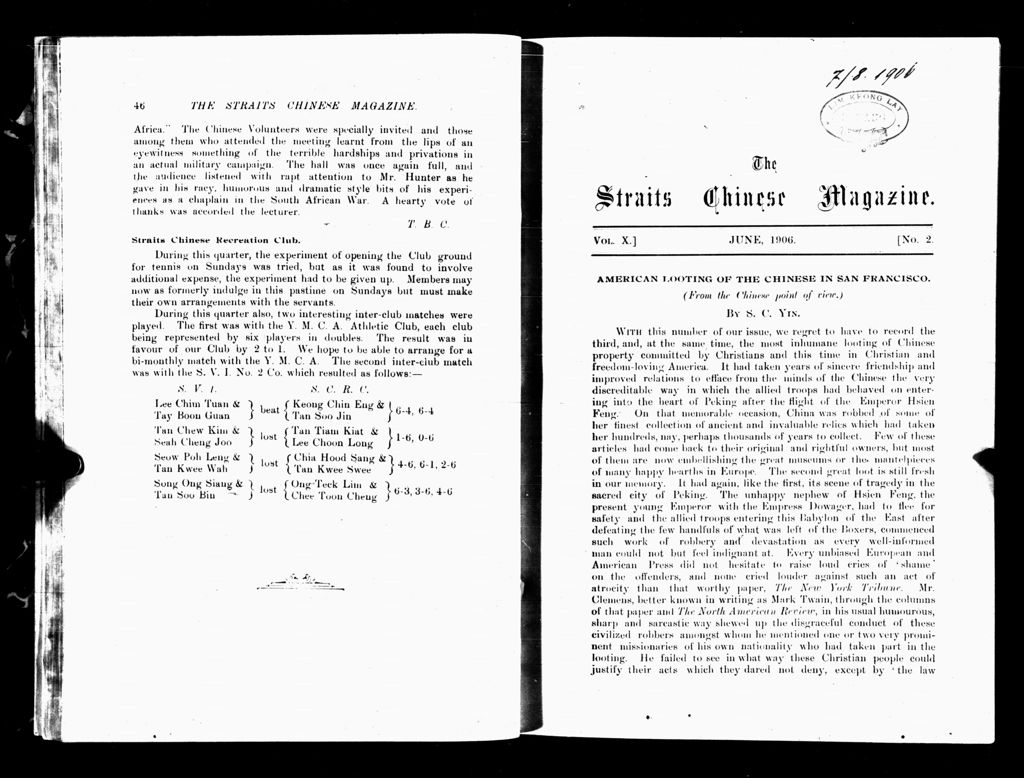 Miniature of Straits Chinese Magazine, Volume 10, Number 2, 1906