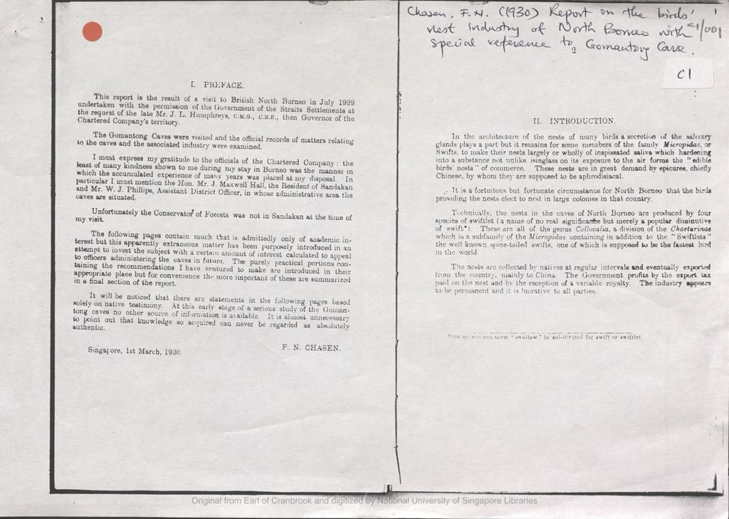 Miniature of Report of the birds' nest industry of North Borneo with special reference to Gomantong Cave