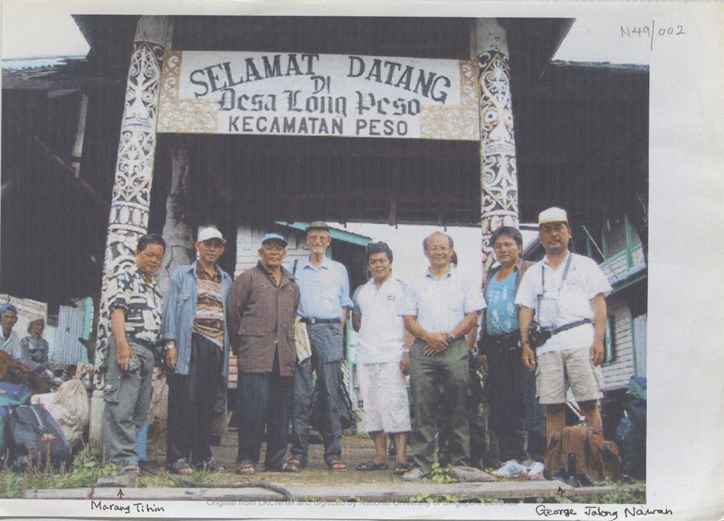 Miniature of Eight men (including Marang Tihim and George Jalong Nawah) in front of a building in Long Peso in Peso District