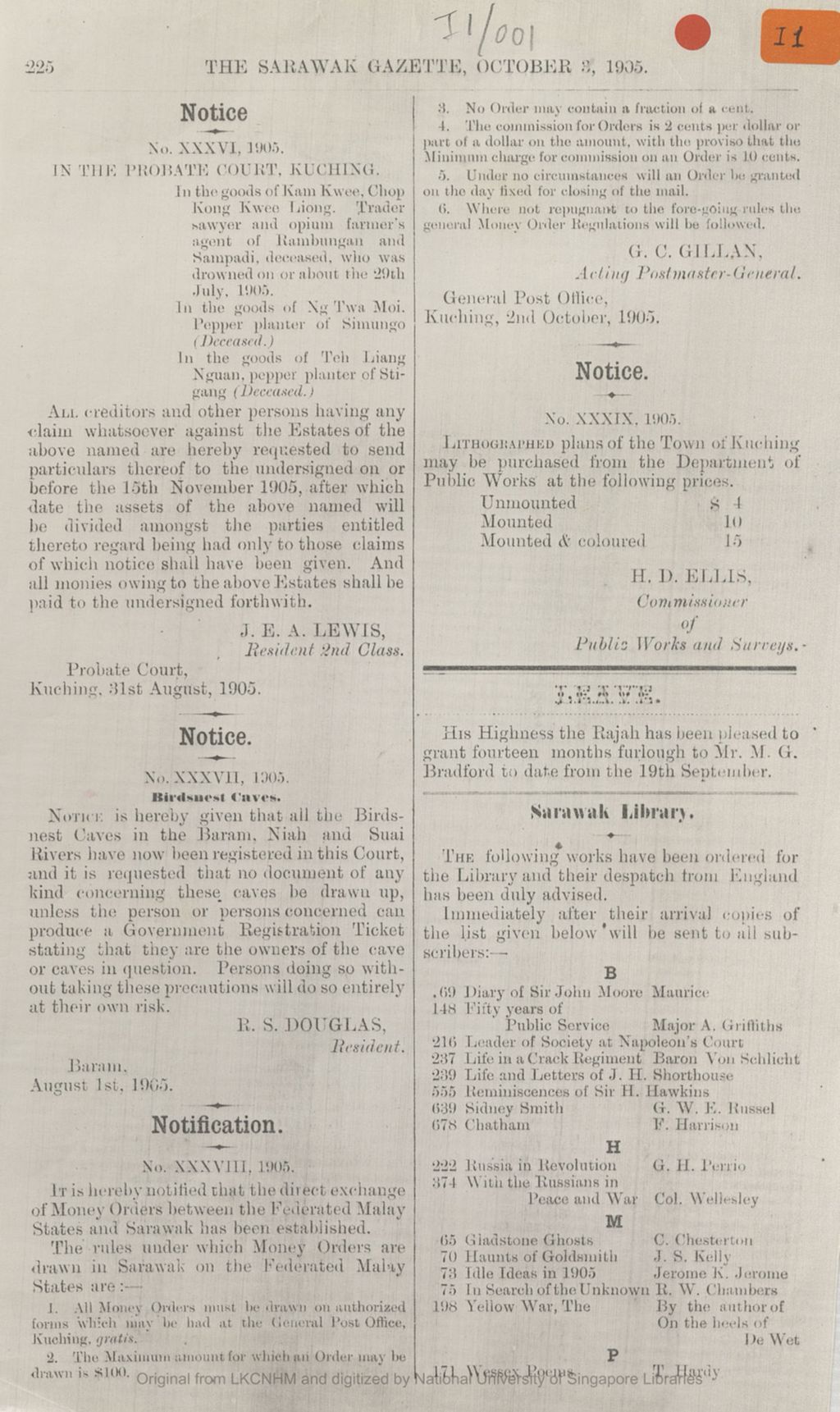 Miniature of Notice: birdsnest caves in the Baram, Niah and Suai rivers