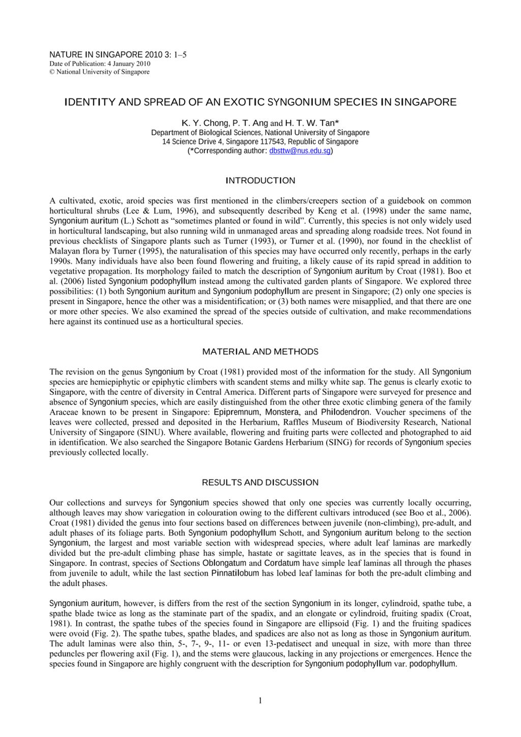 Miniature of Identity and spread of an exotic Syngonium species in Singapore