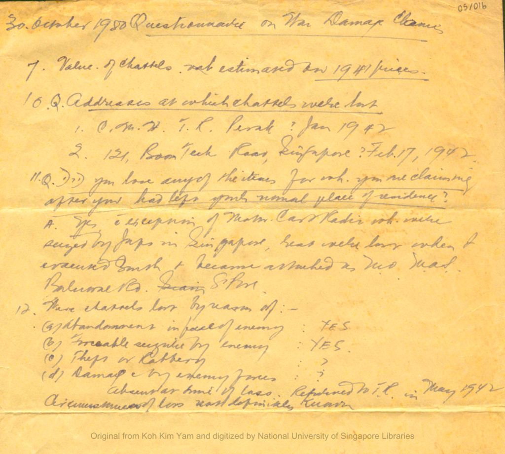 Miniature of Questionnaire on war damage claims