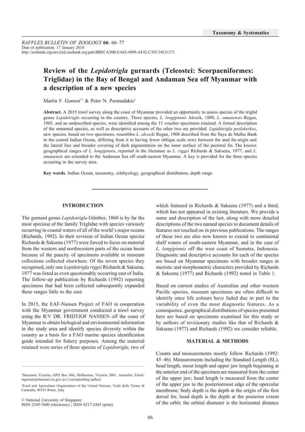 Miniature of Review of the Lepidotrigla gurnards (Teleostei: Scorpaeniformes: Triglidae) in the Bay of Bengal and Andaman Sea off Myanmar with a description of a new species