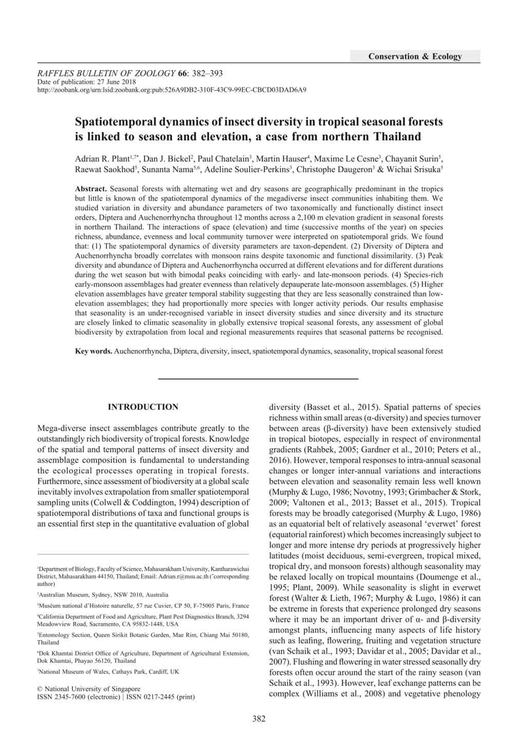 Miniature of Spatiotemporal dynamics of insect diversity in tropical seasonal forests is linked to season and elevation, a case from northern Thailand